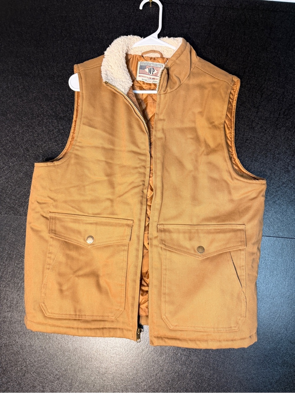 Weatherproof Heritage Brand Men’s Sherpa Collar Workwear Vest Medium Tan Canvas